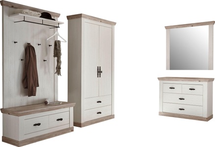 HOME AFFAIRE, Home affaire Garderoben-Set »Florenz«, (4 St.), bestehend aus Bank, Paneel, Kommode, Spiegel und Stauraumschrank, Home affaire Garderoben-Set »Florenz«, (4 St.), bestehend aus Bank, Paneel, Kommode, Spiegel und Stauraumschrank