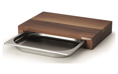 Continenta, 6x Walnuss Schneidebrett m. Edelstahl Schublade, 39x27x6 cm, Walnuss Schneidebrett m. Edelstahl Schublade, 39x27x6 cm