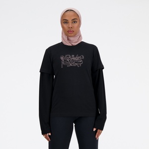 NEW BALANCE, New Balance Damen T-Shirts W Floral Tee, Schwarz, ideal für Freizeit & Reisen, New Balance T-Shirt