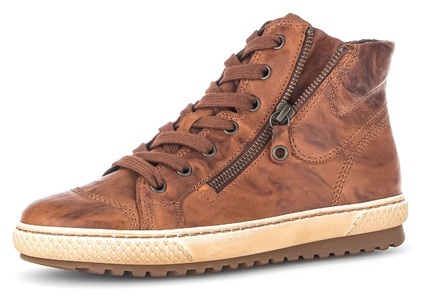 Gabor, Gabor Schnürboots, mit Aussen- und Innenreissverschluss, Gabor Mid Cut Sneaker für Damen aus gefettetem Glattleder braun
