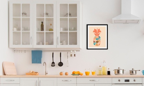 QUEENCE, queence Bild »Floyd«, (1 St.), gerahmt, queence Bild »Floyd«, Obst-Obst Bilder-Essen-Lebensmittel-Kunst-Abstrakt-Ananas-Figuren, (1 St.), HD Premium Poster-Druck inkl. Holzrahmen