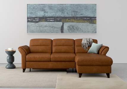 sit&more Ecksofa »Mellum«, inklusive Federkern, wahlweise mit Bettfunktion, Bettkasten und Armteilfunktion