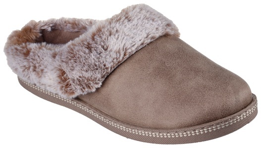Skechers, Skechers Pantoffel »COZY CAMPFIRE-LOVELY LIFE«, mit Fellimitat-Besatz, Skechers Cozy Campfire Damen Hausschuh Taupe