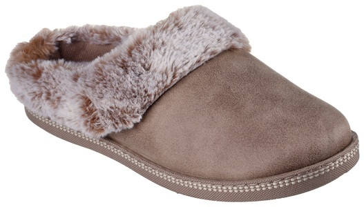 Skechers, Skechers Pantoffel »COZY CAMPFIRE-LOVELY LIFE«, mit Fellimitat-Besatz, Skechers Cozy Campfire Damen Hausschuh Taupe