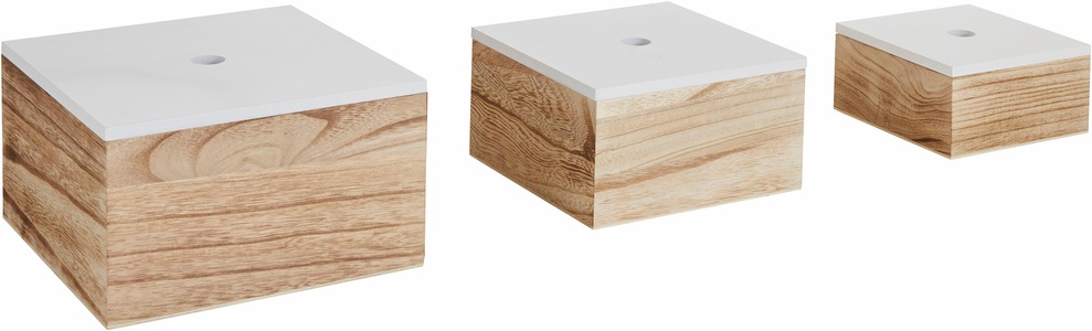 Zeller Present, Zeller Present Aufbewahrungsbox, Zeller Present Aufbewahrungsbox, 3er Set, Holz, weiss/natur