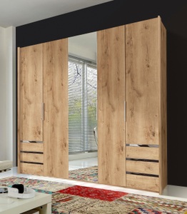 fresh to go, home24 Drehtuerenschrank Level 36A, MID.YOU Drehtürenschrank in eichefarben , Level 36A 250Cm Eiche Dekor , Metall , 3 Fächer , 6 Schubladen , 250x216x58 cm , Dekorfolie,Nachbildung , Typenauswahl, Beimöbel erhältlich, umfangreiches Zubehör erhältlich, In verschiedenen Grössen e