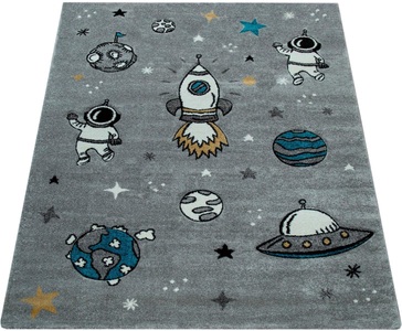 PACO HOME, Paco Home Kinderteppich »Diamond 100«, rechteckig, 18 mm Höhe, 3D-Design, Motiv Weltraum, Rakete & Astronaut, Kinderzimmer, Paco Home Kinderteppich »Diamond 100«, rechteckig, 18 mm Höhe, 3D-Design, Motiv Weltraum, Rakete & Astronaut, Kinderzimmer