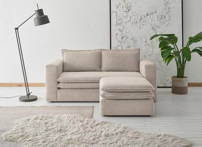 PLACES OF STYLE, Places of Style Sitzgruppe »PIAGGE«, (2 tlg.), 2-Sitzer-Sofa und Hocker klein im Set, Home affaire Sitzgruppe »PIAGGE« 2 Stk. tlg. 2-Sitzer-Sofa und Hocker klein im Set