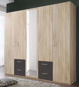 Wimex, Wimex Kleiderschrank »Freiburg«, MID.YOU Drehtürenschrank in graphitfarben, eichefarben , Freiburg , Kunststoff , 3 Fächer , 4 Schubladen , 225x210x58 cm , Dekorfolie,Nachbildung , In verschiedenen Grössen erhältlich, in verschiedenen Holzdekoren erhältlich , 001787045910