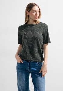 CECIL, Cecil T-Shirt, mit Strass-Steinen, Cecil Damen Burn Out T-Shirt in Grün, Gr: S