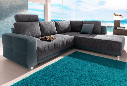 PLACES OF STYLE, Places of Style Ecksofa, mit Bettfunktion, Bettkasten und Federkern, wahlweise mit 1 oder 3 Kopfstützen, Ottomane links oder rechts montierbar, Places of Style Ecksofa, mit Bettfunktion, Bettkasten und Federkern, wahlweise mit 1 oder 3 Kopfstützen, Ottomane links oder rechts montierbar