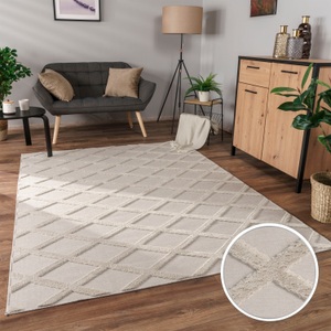 Paco Home Teppich »Utrecht 642«, rechteckig, Kurzflor, Uni Farben, 3D-Design, Rauten Muster, Hoch-Tief Effekt