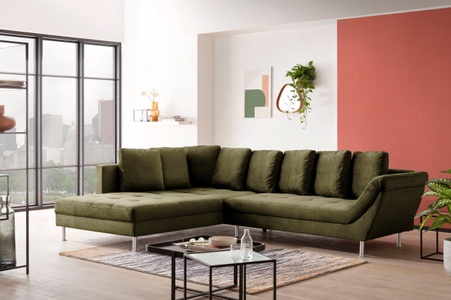 exxpo - sofa fashion, exxpo - sofa fashion Ecksofa, In hochwertiger Verarbeitung, inklusive Rückenkissen, exxpo - sofa fashion Ecksofa »Laconi, extravagantes Designsofa mit tollem Sitzkomfort, L-Form«, in hochwertiger Detailverarbeitung, bequeme Armlehne, hoher Fuss