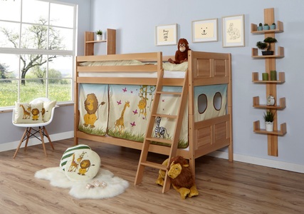 TICAA, Ticaa Etagenbett »Erni«, Ticaa Etagenbett »Erni«, mit Rollrost und Textil-Set wahlweise mit Matratze, Buche
