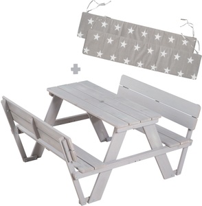Roba, roba® Kindersitzgruppe »Picknick for 4 Outdoor +, Grau«, (Set), mit Lehne; inklusive Sitzauflagen »Little Stars«, roba® Kindersitzgruppe »Picknick for 4 Outdoor +, Grau«, (Set), mit Lehne; inklusive Sitzauflagen »Little Stars«