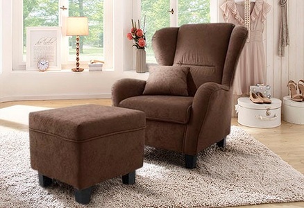 HOME AFFAIRE, Home affaire Sessel »Oliver«, (2 St.), inklusive Hocker, Microfaser, Home affaire Ohrensessel »Oliver«, Ohrensess,mit Hocker,Zierkissen,Klassische Form