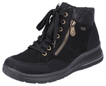 Rieker, Rieker Damen Schnürboot Schwarz, Rieker Schnürstiefelette Damen mit Textilkragen schwarz