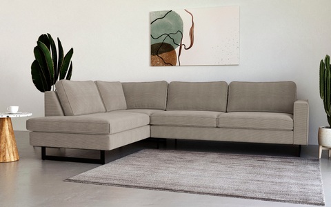 PLACES OF STYLE, Places of Style Ecksofa »Pinto«, mit Keder und Metallfüssen, Places of Style Ecksofa »Pinto, 290 cm, Ottomane links / rechts«, Cord, Feincord, Luxus-Microfaser Leder und Chenille