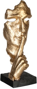 Schubiger, Skulptur Silence Gold H: 39 cm, Casablanca by Gilde Dekofigur »Skulptur Silence, gold/schwarz«, Dekoobjekt, Höhe 39 cm, mit Spruchanhänger, Wohnzimmer