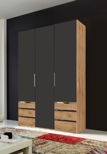 fresh to go, Fresh To Go Kleiderschrank »Level«, MID.YOU Drehtürenschrank in graphitfarben, eichefarben , Level 36A 150Cm Graphit/Eiche , Metall, Kunststoff , 2 Fächer , 6 Schubladen , 150x216x58 cm , Dekorfolie,Nachbildung , 001787040705