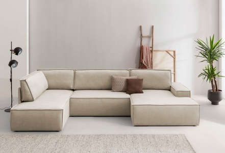 HOME AFFAIRE, Home affaire Wohnlandschaft »SHERWOOD«, mit Bett-Funktion (Liegefläche 194x139 cm), mit 4 losen Rückenkissen, Home affaire Wohnlandschaft »SHERWOOD XXL 329 cm, U-Form, Schlafsofa,«, Schlaffunktion m. Bettkasten (194x139 cm), Cord, Vintage, Samtvelours