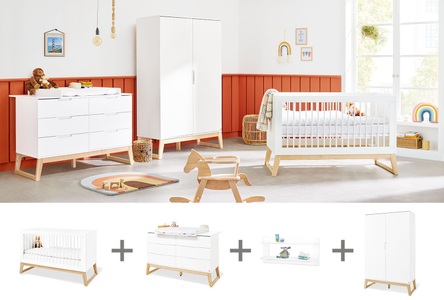 Pinolino, Pinolino® Babyzimmer-Komplettset »Bridge«, (Set, 4 St., Kinderbett, Schrank, Wickelkommode, Wandregal), extrabreit; mit Kinderbett, Schrank, Wickelkommode und Wandregal;, 