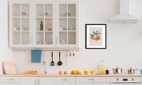QUEENCE, queence Bild »Orange«, (1 St.), gerahmt, queence Bild »Orangenblüte«, Obst-Obst Bilder-Schriftzug-Kunst-Pflanzen-Pflanzenbilder, (1 St.), HD Premium Poster-Druck inkl. Holzrahmen