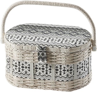 HOME AFFAIRE, Home affaire Nähkästchen, locker Nähkästchen, oval, aus Kunststoff und Textil mit schwarz weissem Muster