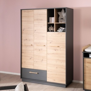 Roba, roba® Kleiderschrank »Lenn 3-türig, Anthrazit & Artisan Eiche«, mit Schublade und offenem Fach, Griffe aus massiver Eiche, roba® Kleiderschrank »Lenn 3-türig, Anthrazit & Artisan Eiche«, mit Schublade und offenem Fach, Griffe aus massiver Eiche
