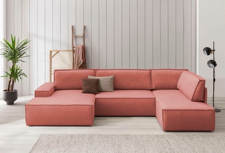 HOME AFFAIRE, Home affaire Wohnlandschaft »SHERWOOD«, mit Bett-Funktion (Liegefläche 194x139 cm), mit 4 losen Rückenkissen, Home affaire Wohnlandschaft »SHERWOOD XXL 329 cm, U-Form, Schlafsofa,«, Schlaffunktion m. Bettkasten (194x139 cm), Cord, Vintage, Samtvelours