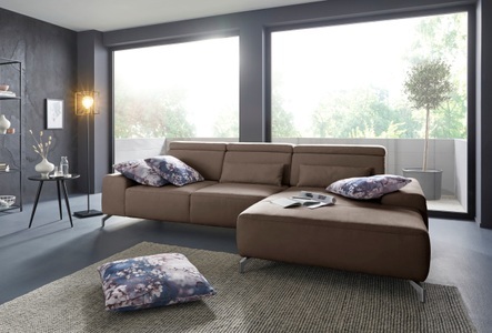 sit&more Ecksofa, Fusshöhe 12 cm, inklusive Sitztiefenverstellung und Kopfteilverstellung, wahlweise in 2 unterschiedlichen Fussfarben