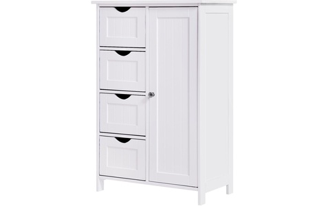 Vasagle, Vasagle - SONGMICS Kommode Sideboard Badschrank Beistellschrank Kommode mit 4 Schubladen u. 1 Schrank-Abteil aus Holz weiß 55 x 81 x 30 cm (B x H x T) LHC41W, VASAGLE Regal »Sideboard MDF, Weiss«