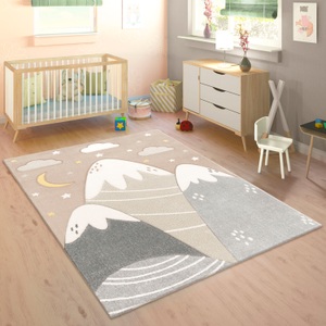 Paco Home Kinderteppich »Cosmo 707«, rechteckig, 3D-Design, niedliches Motiv Berge & Sterne, Pastell-Farben