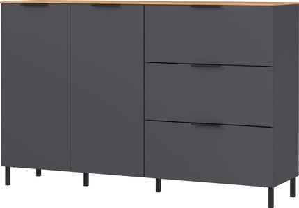 BYYU, BYYU - Highboard MALIBU - graphit - Holzwerkstoff - 151/40/98 cm, Kommode California in Graphitfarben/Eichefarben