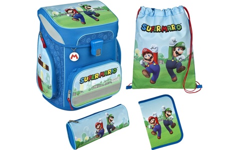 Scooli, Scooli Schulthek-Set EasyFit, Super Mario, 5-teilig, SUMB8255, Scooli Schulranzen »EasyFit, Super Mario«, Reflektoren