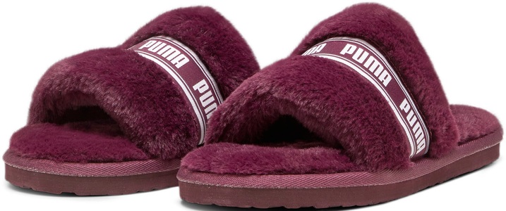 Puma, PUMA Badesandale »PUMA FLUFF«, Puma Slides für Damen aus Kunstpelz bordeaux