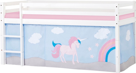 Hoppekids, Hoppekids Hochbett »Einhorn«, inkl. Vorhang-Set, Matratze und Rollrost, Hoppekids Hochbett »«Einhorn»«, mit Vorhang & Matratze 2 Grössen umbaubar
