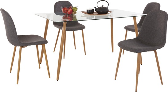 MY HOME, my home Essgruppe »Miller«, (Set, 5 tlg.), Eckiger Glastisch mit 4 Stühlen (Webstoff), INOSIGN Essgruppe »Miller«, (Set, 5 tlg.), Eckiger Glastisch mit 4 Stühlen (Webstoff)
