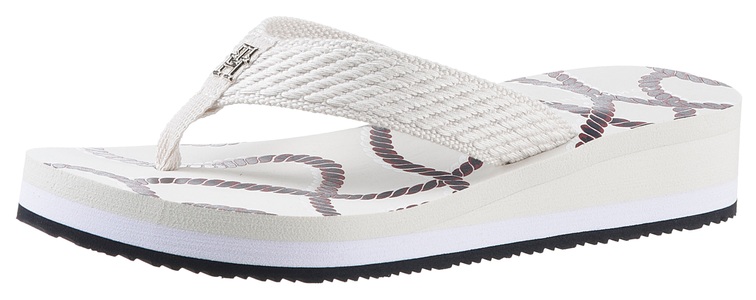 Tommy Hilfiger, Tommy Hilfiger Zehentrenner »TOMMY ROPE M WEDGE SANDAL«, mit bedruckter Decksohle, 