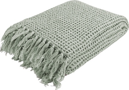 Magma-Heimtex, Magma Heimtex Wohndecke »Waffle«, mit langen Fransen, Waffle Salbei 130x170 cm
