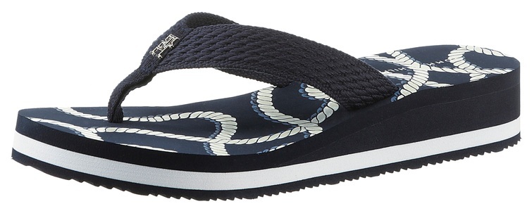 Tommy Hilfiger, Tommy Hilfiger Zehentrenner »TOMMY ROPE M WEDGE SANDAL«, mit bedruckter Decksohle, 