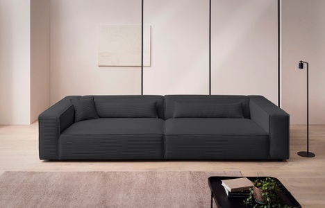 LeGer Home by Lena Gercke, LeGer Home by Lena Gercke 3-Sitzer »PIARA XXL, Sofa mit Kedernaht in Cord, Leinenoptik o. Strukturstoff« schwarze Füsse, bequemer Sitzkomfort, extra tiefe Sitzfläche