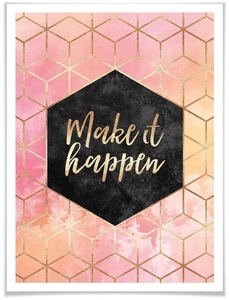 Wall-Art, Wall-Art Poster »Make it Happen Gold«, Schriftzug, (1 St.), Wall-Art Poster »Make it Happen Gold«, Schriftzug, (1 St.), Poster ohne Bilderrahmen