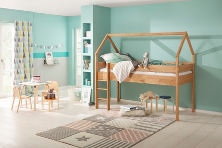 LÜTTENHÜTT, Lüttenhütt Kinderbett »Alpi«, aus massivem Kiefernholz, in einer Haus-Optik Form, Liegefläche 90x200 cm, 