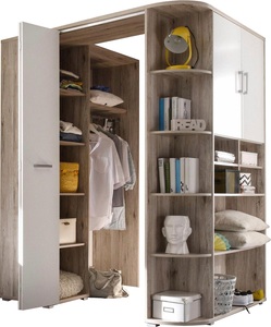 Begabino, Begabino Eckkleiderschrank »Corner«, begehbar, MID.YOU Begehbarer eckschrank in , Corner , weiss, Eichefarben , Holzwerkstoff , 14 Fächer , 146x198x133 cm , Dekorfolie,Dekorfolie,matt,Nachbildung,Nachbildung , 000241001501