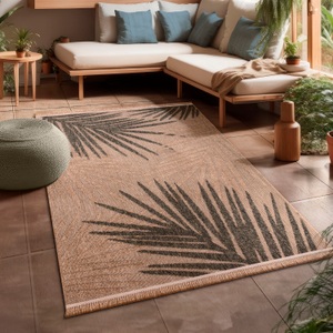 Paco Home Teppich »Cologne 491«, rechteckig, Flachgewebe, Blätter, Hoch-Tief Effekt, mit Fransen, Outdoor geeignet
