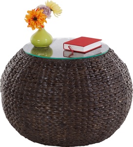 HOME AFFAIRE, Home affaire Beistelltisch »Cedarville«, aus geflochtenem Wasserhyazinthengeflecht, mit einer Glastischplatte, Durchmesser 60 cm, Home affaire Beistelltisch »Cedarville«, aus Wasserhyazinthengeflecht, mit Glastischplatte, Durchmesser 60 cm