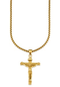 Bruno Banani, Bruno Banani Kette mit Anhänger »Kreuz, B4078N/20/00/55«, Bruno Banani Kette mit Anhänger »Schmuck Geschenk Halskette Kreuz Gravur INRI Venezianerkette«