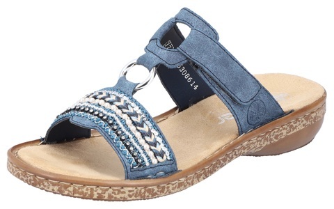 Rieker, Rieker Pantolette, Rieker Pantolette, Keilabsatz, Sommerschuh, Schlappen mit Pailetten- und Perlenbesatz