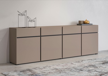 INOSIGN, INOSIGN Kommode, Breite ca. 225 cm, INOSIGN Sideboard »Cross,Breite 225 cm, moderne grifflose Kommode,4 Türen/4 Schubkästen«, Schubladenschrank mit viel Stauraum, Einlegeböden verstellbar